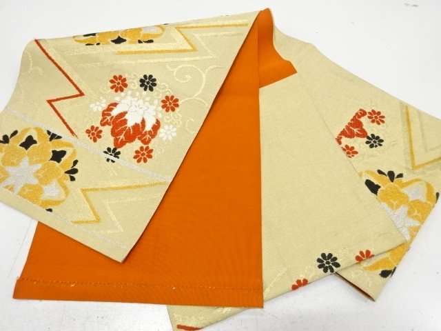  アンティーク　幾何学に華紋・桐模様織り出し名古屋帯（着用可）